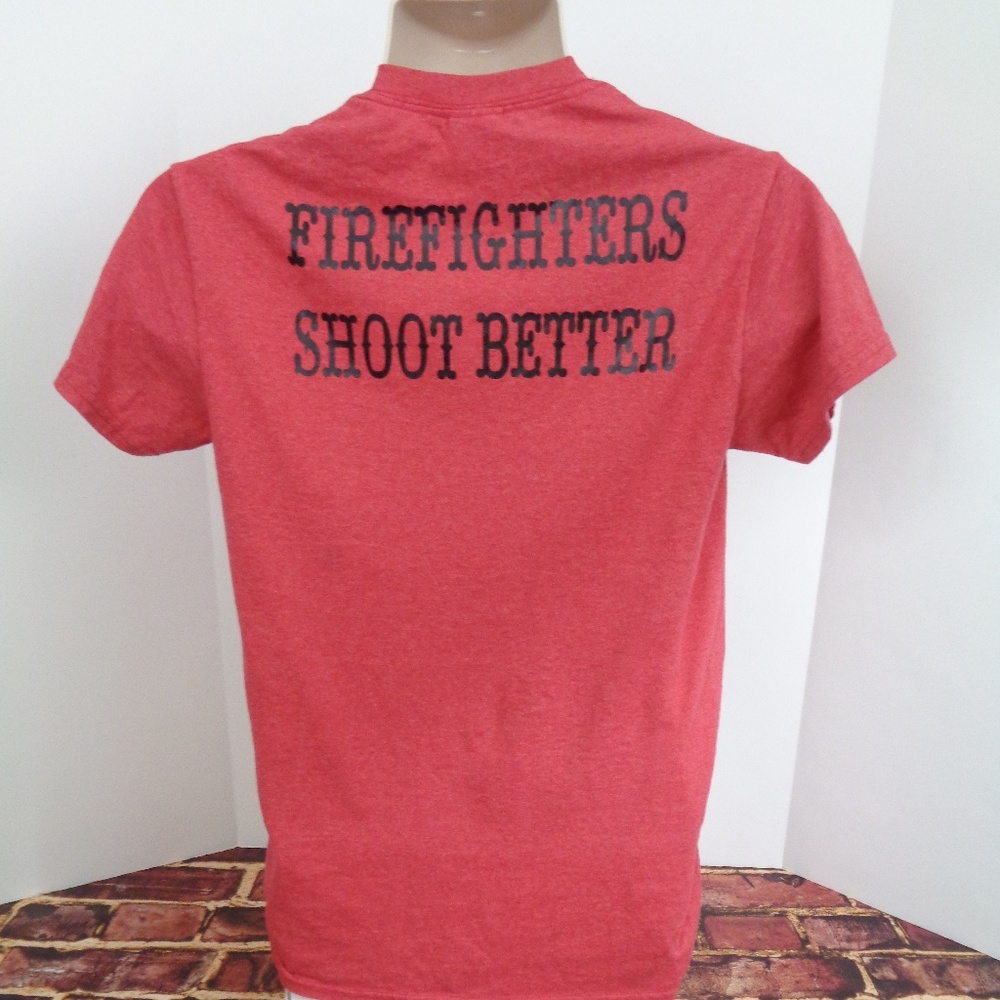 Firefighters SHOOT BETTER Red T Shirt Mens Small